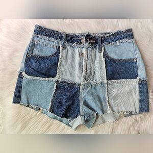 Patchwork Denim Shorts